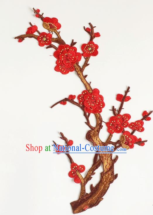 Chinese Traditional Embroidery Red Plum Branch Applique Embroidered Patches Embroidering Cloth Accessories