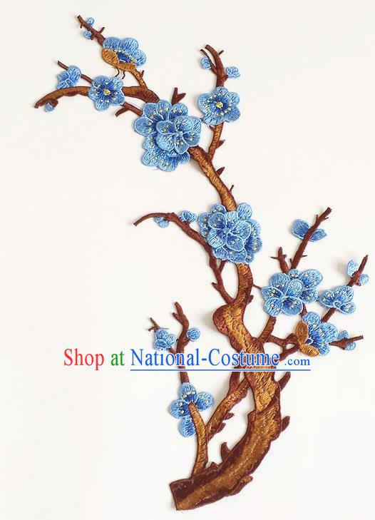 Chinese Traditional Embroidery Blue Plum Branch Applique Embroidered Patches Embroidering Cloth Accessories