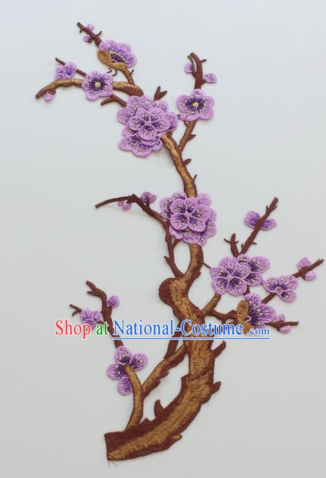 Chinese Traditional Embroidery Purple Plum Branch Applique Embroidered Patches Embroidering Cloth Accessories