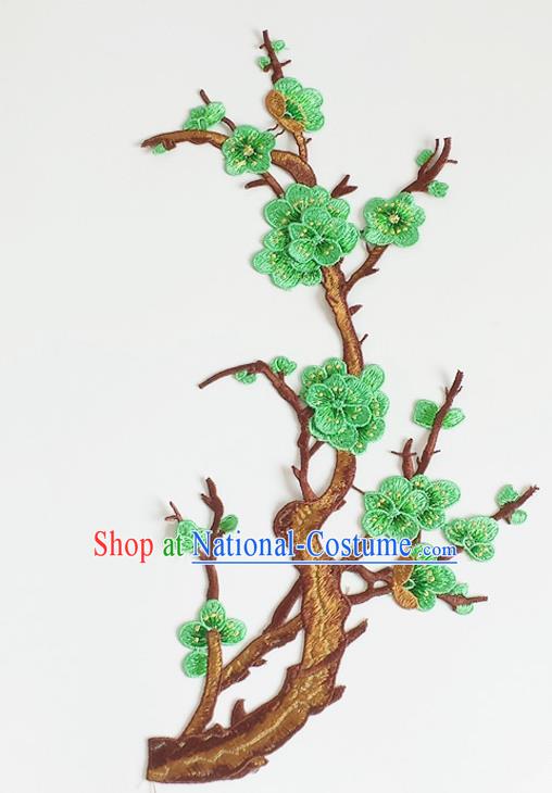 Chinese Traditional Embroidery Green Plum Branch Applique Embroidered Patches Embroidering Cloth Accessories