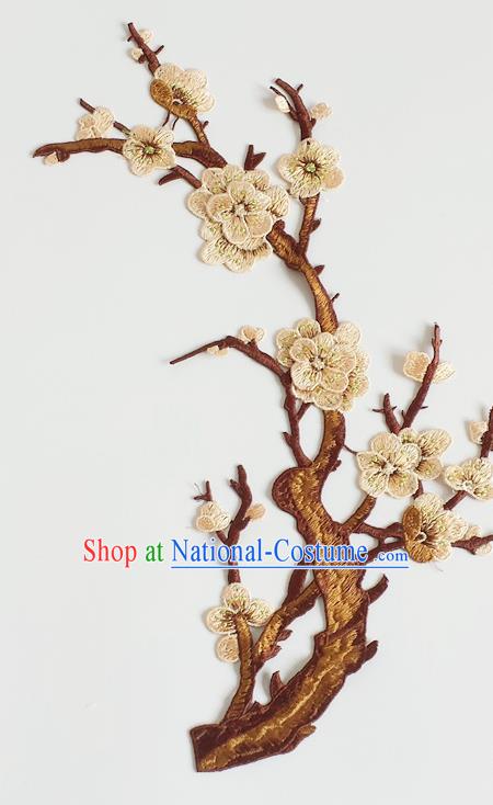 Chinese Traditional Embroidery Light Khaki Plum Branch Applique Embroidered Patches Embroidering Cloth Accessories