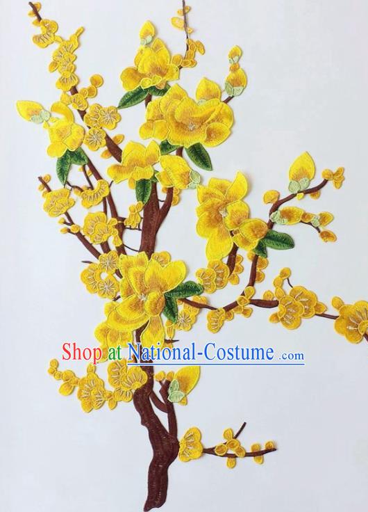 Chinese Traditional Embroidery Yellow Plum Blossom Applique Embroidered Patches Embroidering Cloth Accessories