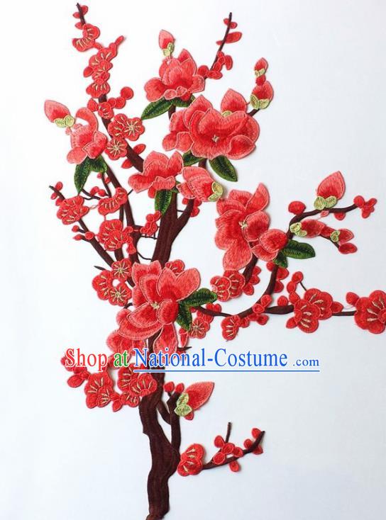 Chinese Traditional Embroidery Watermelon Red Plum Blossom Applique Embroidered Patches Embroidering Cloth Accessories