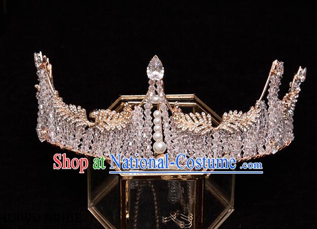 Handmade Wedding Baroque Crystal Beads Royal Crown Princess Bride Hair Accessories for Women