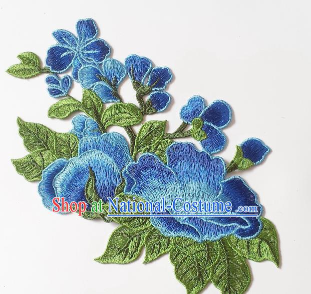 Chinese Traditional Embroidery Royalblue Plum Flowers Applique Embroidered Patches Embroidering Cloth Accessories