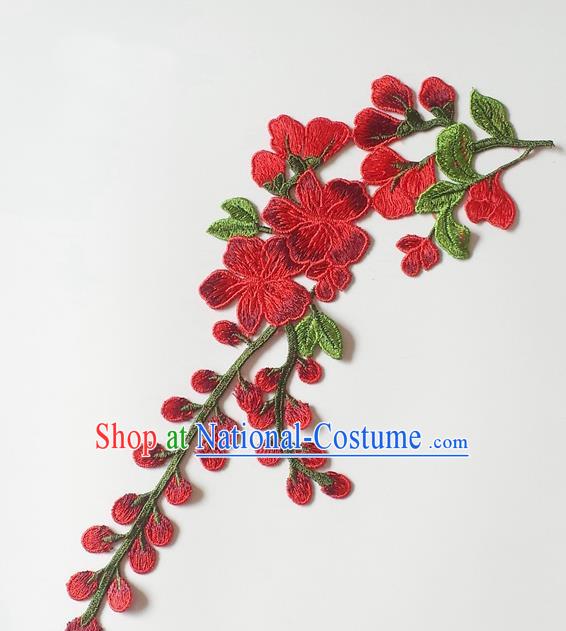 Chinese Traditional Embroidery Plum Flowers Red Applique Embroidered Patches Embroidering Cloth Accessories