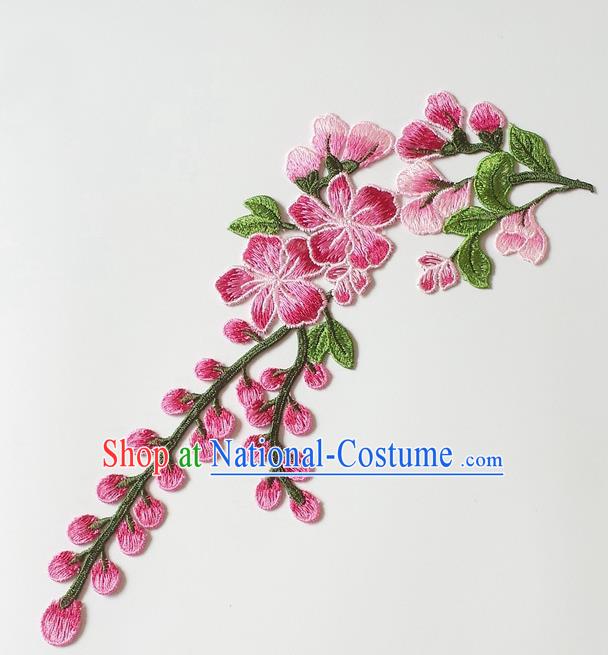 Chinese Traditional Embroidery Plum Flowers Pink Applique Embroidered Patches Embroidering Cloth Accessories