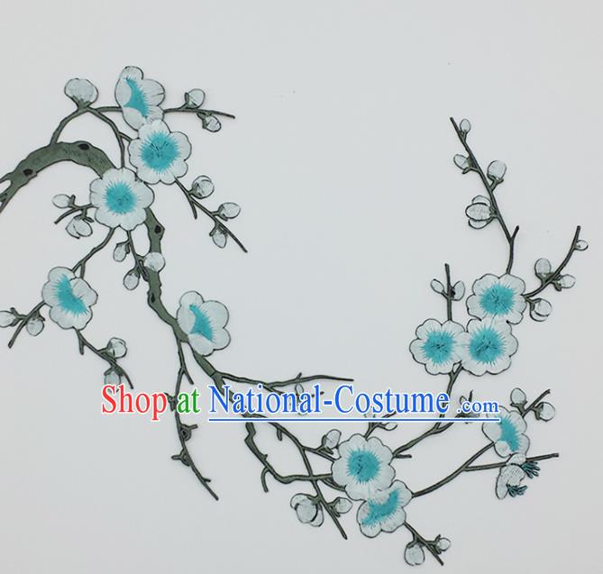 Traditional Chinese National Embroidery Blue Plum Flowers Applique Embroidered Patches Embroidering Cloth Accessories