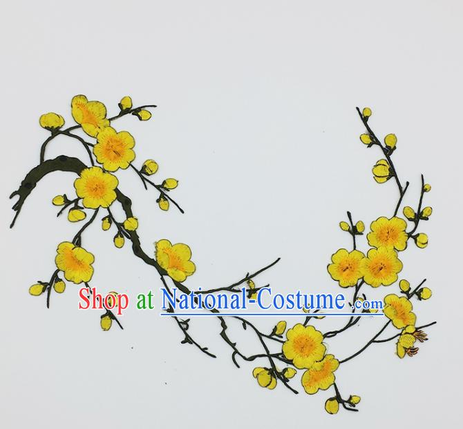 Traditional Chinese National Embroidery Yellow Plum Flowers Applique Embroidered Patches Embroidering Cloth Accessories