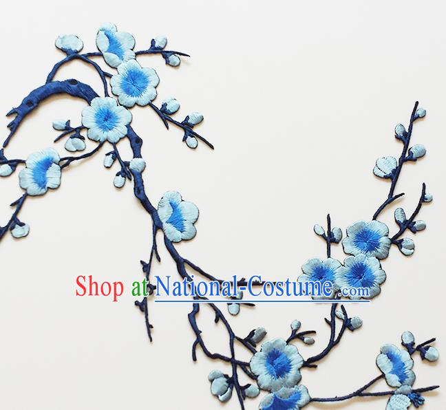 Traditional Chinese National Embroidery Light Blue Plum Flowers Applique Embroidered Patches Embroidering Cloth Accessories