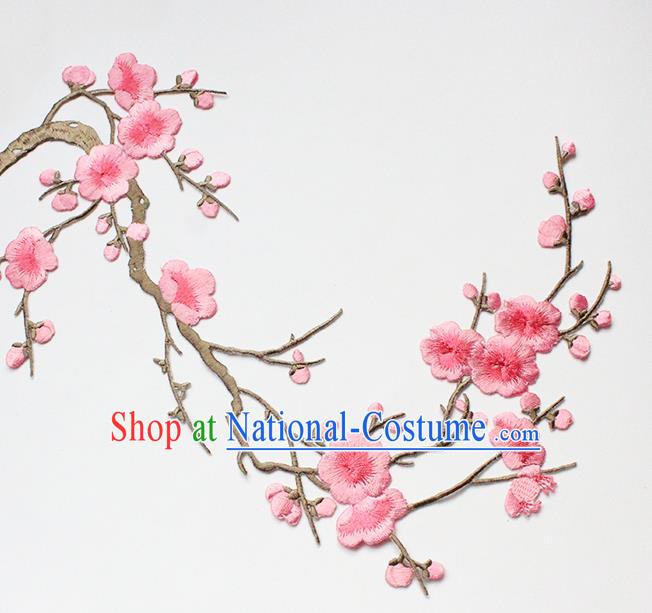 Traditional Chinese National Embroidery Light Pink Plum Flowers Applique Embroidered Patches Embroidering Cloth Accessories