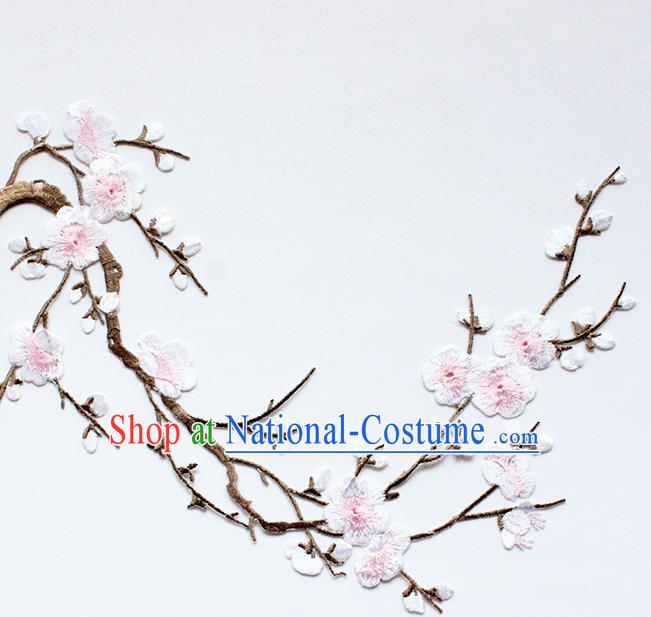 Traditional Chinese National Embroidery White Plum Flowers Applique Embroidered Patches Embroidering Cloth Accessories