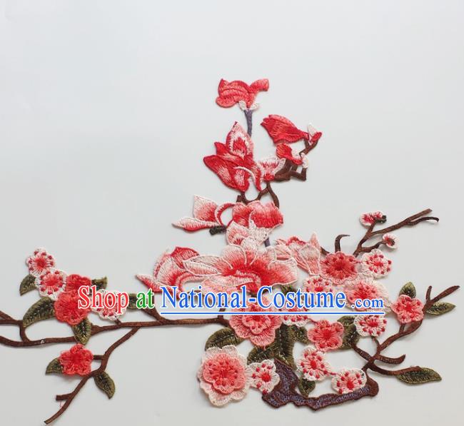 Traditional Chinese National Embroidery Watermelon Red Plum Mangnolia Applique Embroidered Patches Embroidering Cloth Accessories