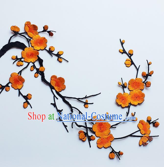 Traditional Chinese National Embroidery Orange Plum Flowers Applique Embroidered Patches Embroidering Cloth Accessories