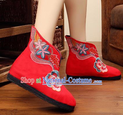 Chinese Handmade Embroidered Red Boots Traditional Hanfu Shoes National Shoes for Women