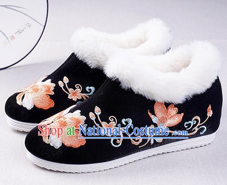 Chinese Handmade Winter Embroidered Black Boots Traditional Hanfu Shoes National Shoes for Women