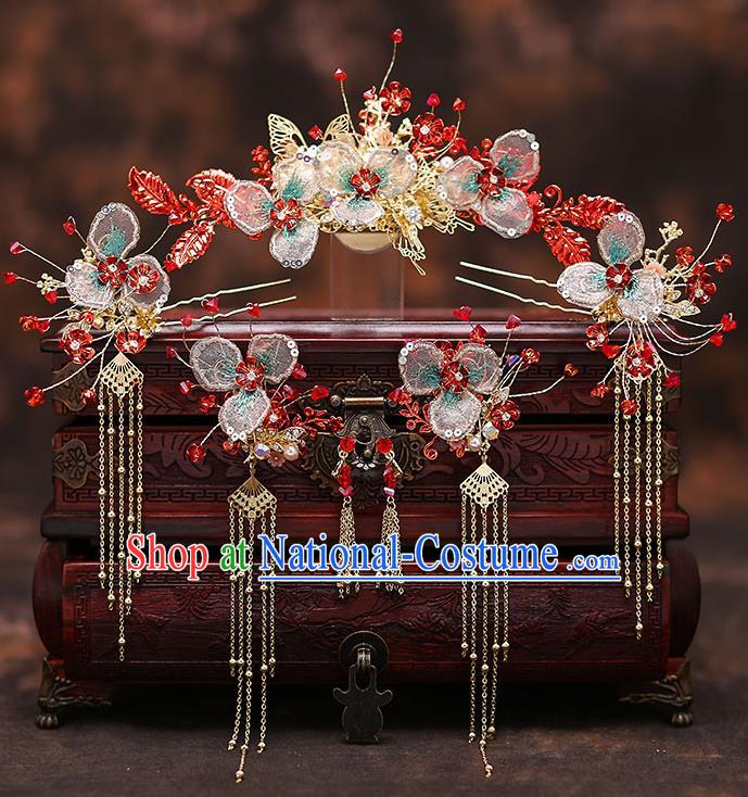 Chinese Traditional Flower Hair Clasp Bride Handmade Hairpins Wedding Hair Accessories Complete Set for Women