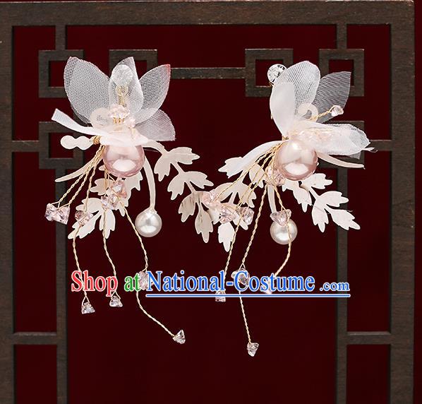 Chinese Traditional Wedding Silk Flowers Hair Comb Bride Handmade Tassel Hairpins Hair Accessories Complete Set for Women