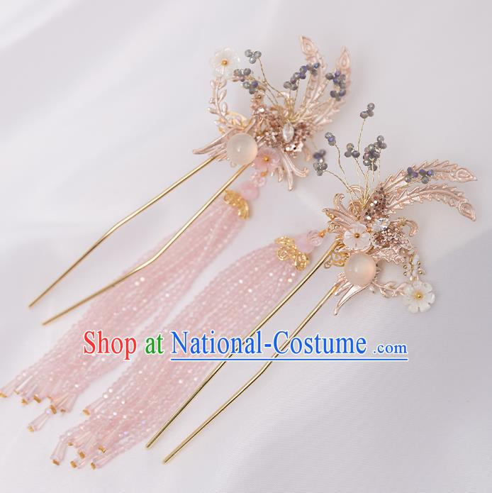 Top Chinese Traditional Hair Clip Handmade Hanfu Pink Tassel Hairpins Hair Accessories for Women