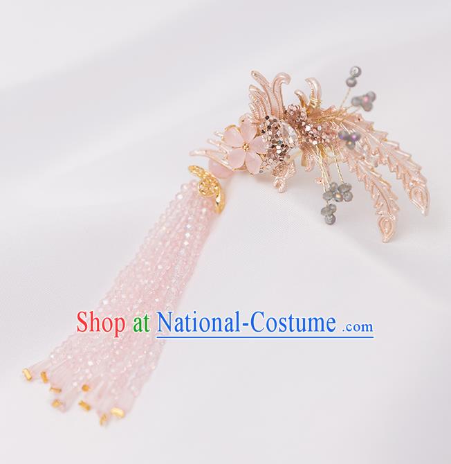 Top Chinese Traditional Phoenix Hair Claw Handmade Hanfu Pink Tassel Hairpins Hair Accessories for Women