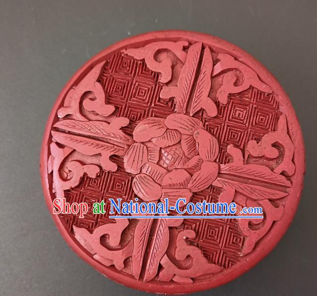 Traditional Chinese Handmade Lacquerware Carving Peony Round Box Craft Rouge Box