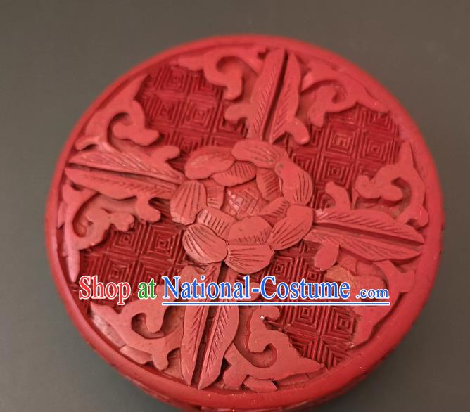 Traditional Chinese Handmade Lacquerware Carving Peony Round Box Craft Rouge Box