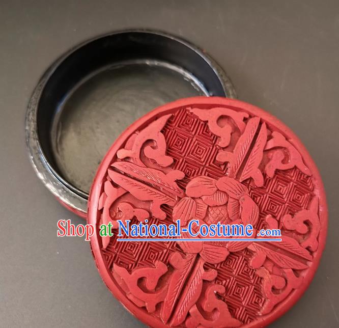 Traditional Chinese Handmade Lacquerware Carving Peony Round Box Craft Rouge Box