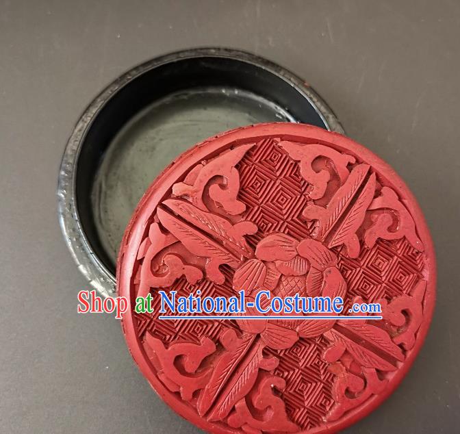 Traditional Chinese Handmade Lacquerware Carving Peony Round Box Craft Rouge Box