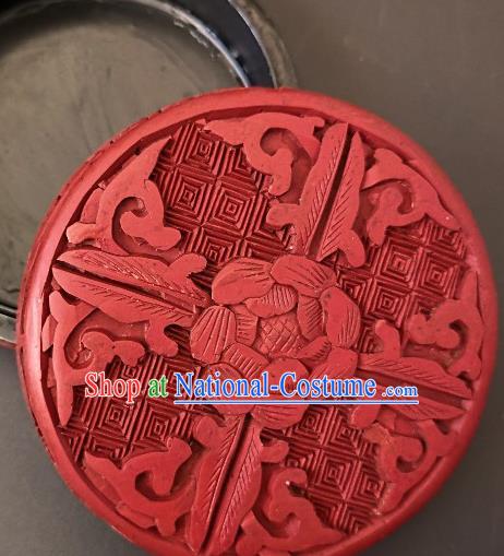 Traditional Chinese Handmade Lacquerware Carving Peony Round Box Craft Rouge Box