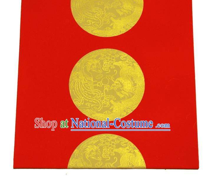 Traditional Chinese Classical Dragon Phoenix Pattern Red Scroll Paper Handmade Calligraphy Seven Characters Couplet Xuan Paper Craft