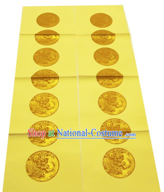 Traditional Chinese Classical Dragon Phoenix Pattern Yellow Scroll Paper Handmade Calligraphy Seven Characters Couplet Xuan Paper Craft