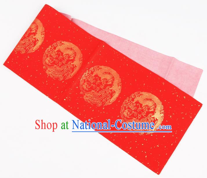 Traditional Chinese Classical Dragon Phoenix Pattern Red Couplet Paper Handmade Calligraphy Seven Characters Scroll Xuan Paper Craft