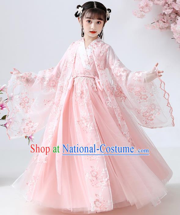 Chinese Traditional Royal Princess Pink Hanfu Dress Ancient Han Dynasty Girl Costumes Cloak Blouse and Skirt Apparels for Kids