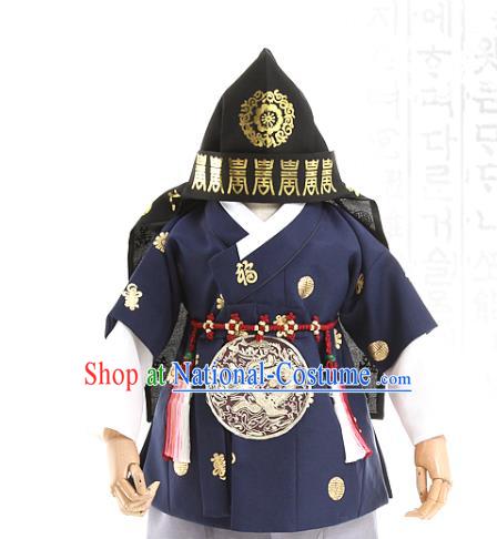 Asian Korea Traditional Embroidered Navy Shirt and Pants Children Birthday Fashion Korean Apparels Boys Hanbok Costumes for Kids