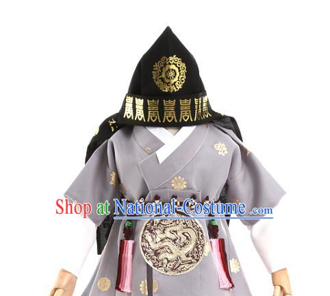 Asian Korea Traditional Embroidered Grey Shirt and Pants Children Birthday Fashion Korean Apparels Boys Hanbok Costumes for Kids