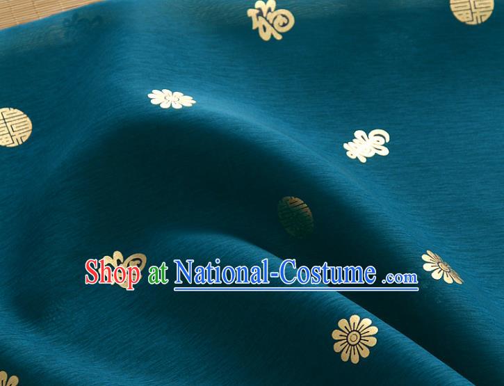 Asian Korea Traditional Longevity Chrysanthemum Pattern Teal Silk Fabric Korean Fashion Hanbok Material