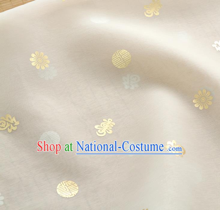 Asian Korea Traditional Longevity Chrysanthemum Pattern Beige Silk Fabric Korean Fashion Hanbok Material