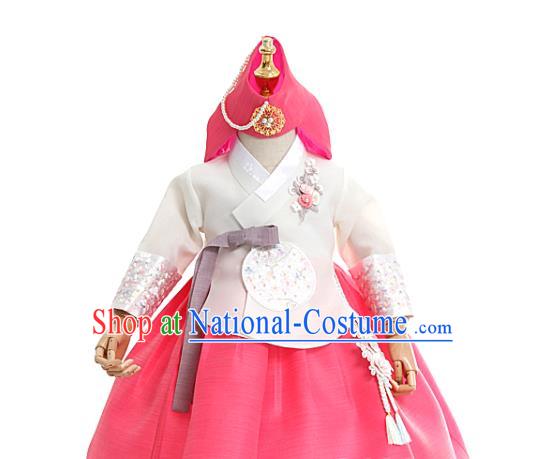 Asian Korea Traditional Embroidered White Blouse and Pink Dress Children Birthday Fashion Korean Apparels Girls Hanbok Costumes