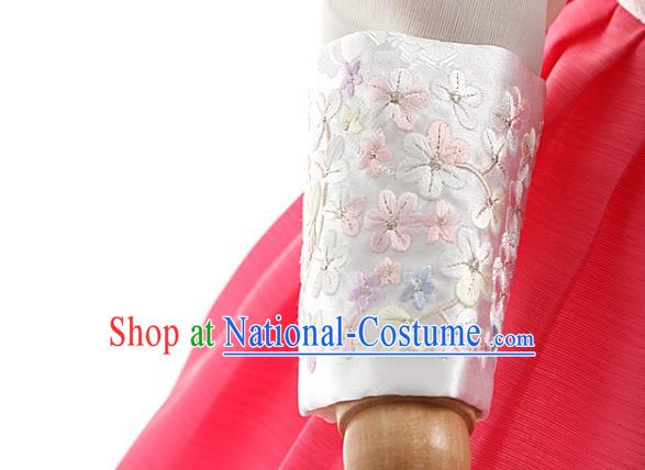 Asian Korea Traditional Embroidered White Blouse and Pink Dress Children Birthday Fashion Korean Apparels Girls Hanbok Costumes