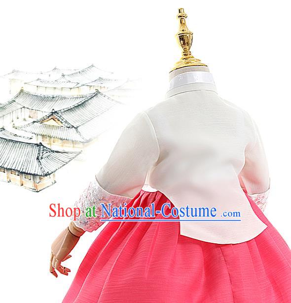 Asian Korea Traditional Embroidered White Blouse and Pink Dress Children Birthday Fashion Korean Apparels Girls Hanbok Costumes