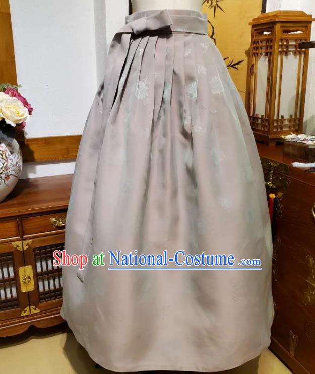 Korean Traditional Female Blue Blouse and Grey Bust Skirt Asian Korea National Fashion Costumes Women Hanbok Apparels