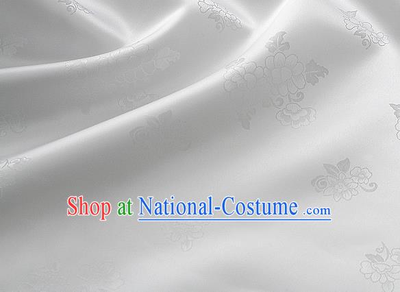 Traditional Korean Classical Roses Pattern White Satin Drapery Hanbok Material Asian Korea Fashion Silk Fabric