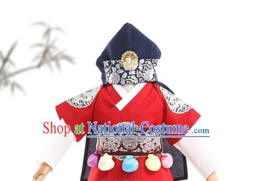 Asian Korea Boys Traditional Embroidered Red Vest and Pants Children Birthday Fashion Korean Apparels Hanbok Costumes