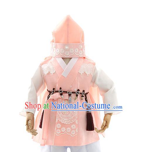 Asian Korea Kids Pink Vest Shirt and Pants Dress Korean Boys Birthday Fashion Traditional Hanbok Apparels Costumes