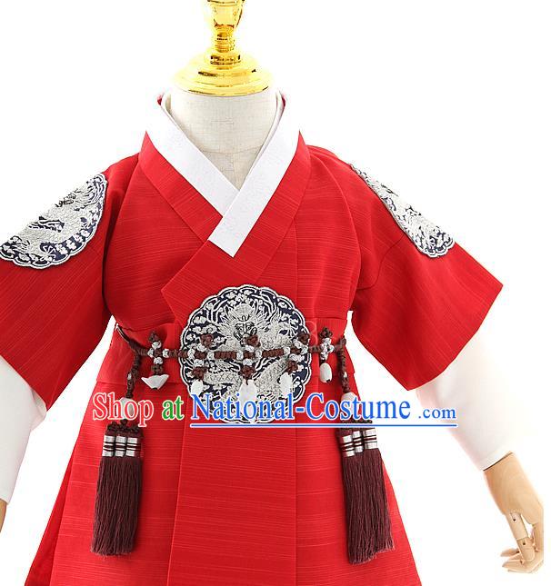 Asian Korea Kids Red Vest Shirt and Pants Dress Korean Boys Birthday Fashion Traditional Hanbok Apparels Costumes