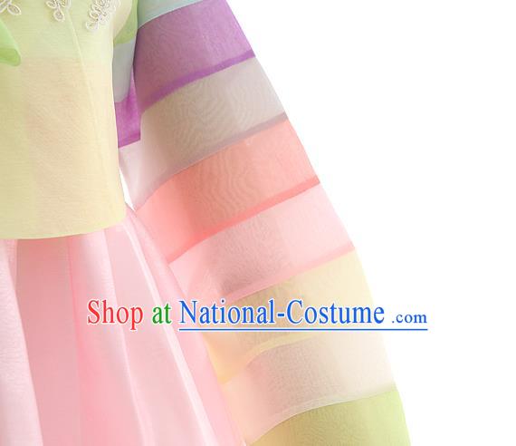 Korean Traditional Wedding Light Yellow Blouse and Pink Dress Korea Fashion Bride Costumes Hanbok Apparels for Women