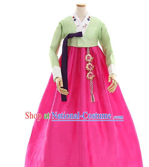 Korean Bride Green Blouse and Rosy Dress Korea Fashion Costumes Traditional Wedding Hanbok Festival Apparels for Women