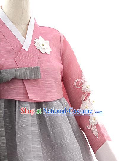 Korean Bride Mother Maroon Blouse and Grey Dress Korea Fashion Costumes Traditional Hanbok Festival Apparels for Women