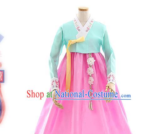 Korean Bride Green Blouse and Rosy Dress Korea Fashion Costumes Traditional Hanbok Festival Wedding Apparels for Women