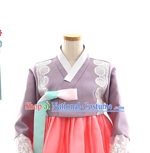 Korean Bride Mother Lilac Blouse and Pink Dress Korea Fashion Costumes Traditional Hanbok Festival Apparels for Women